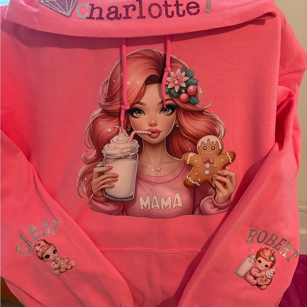 Pink Graphic Hoodie with Cartoon Design
